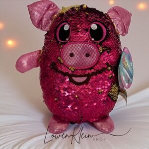 Shimmeez‎ Polly Pig Pink Gold Reversible Sequin Plush Stuffed Animal Toy